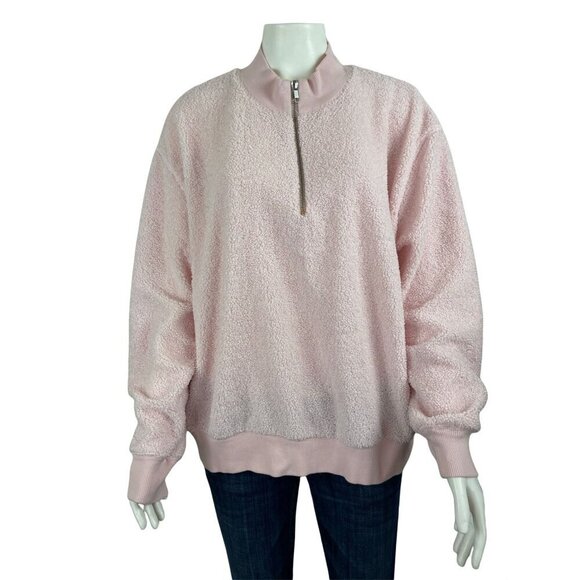 Time and Tru Sherpa Pullover 1/4 Zip Jacet Large 12-14 Pink Fuzzy Long Sleeve - Picture 1 of 6